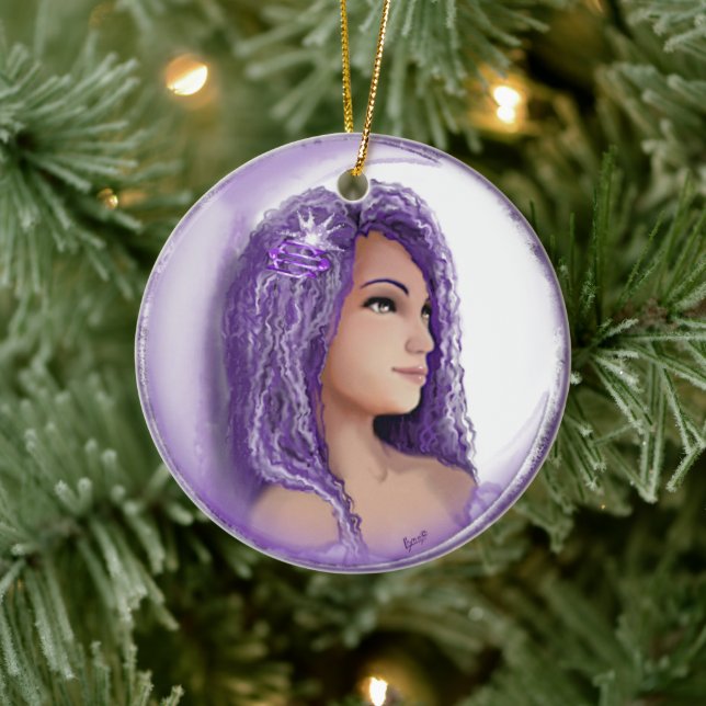 Purple Moon Child Ceramic Ornament (Tree)