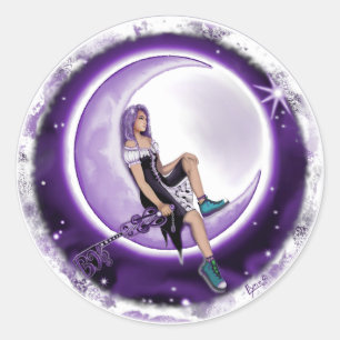 Purple moon Child Classic Round Sticker