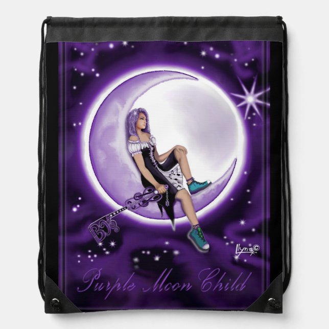 Purple Moon Child Drawstring Bag (Front)