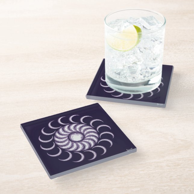 Purple moon child glass coaster (Angled)