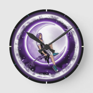 Purple Moon Child Round Clock