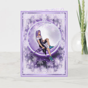 Purple Moon Child & snowflakes Card