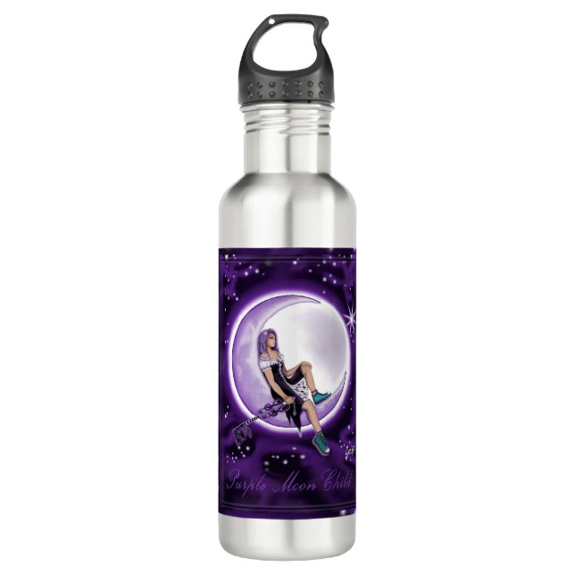 Purple Moon Child Stainless Steel Water Bottle (Front)