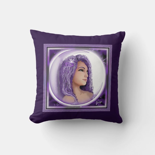 Purple Moon Child Throw Pillow (Front)