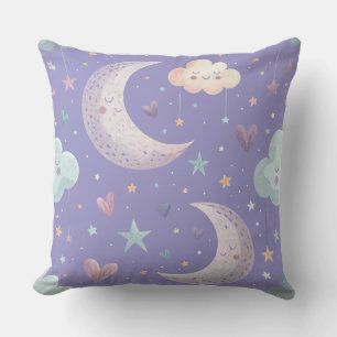 Purple Moon & Clouds 20"x20" Throw Pillow