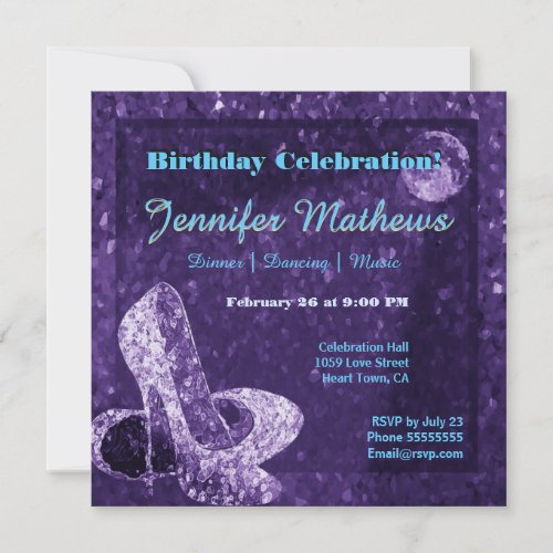 Purple Moon Dancing Shoes Birthday Celebration Invitation