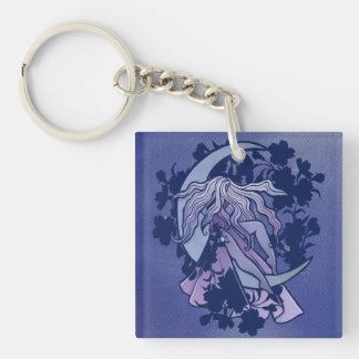 Purple Moon Goddess Wiccan Triple Moon Symbol Art Keychain