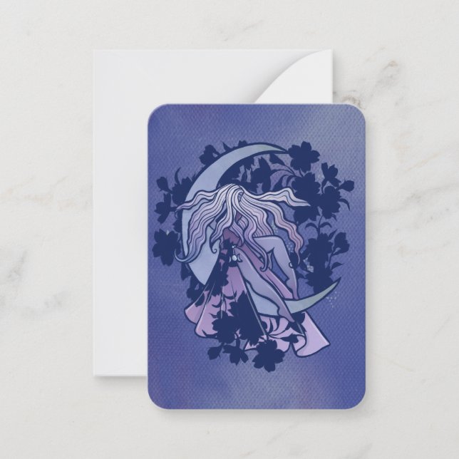 Purple Moon Goddess Wiccan Triple Moon Symbol Art Note Card (Front)