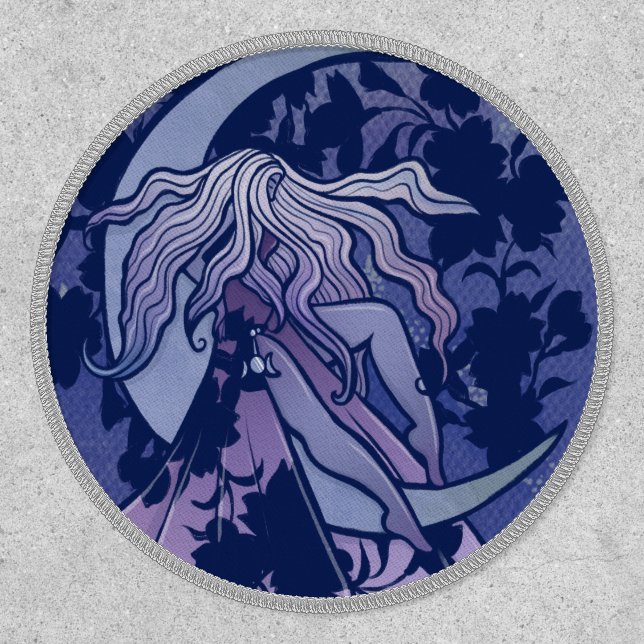 Purple Moon Goddess Wiccan Triple Moon Symbol Art Patch (Front)