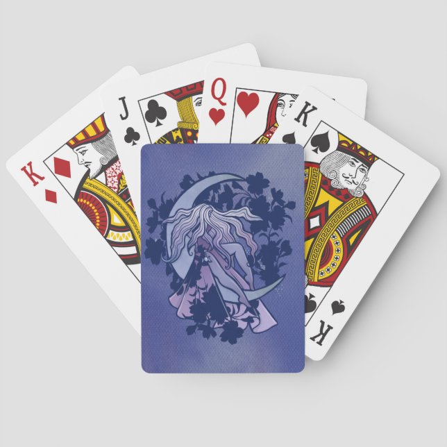 Purple Moon Goddess Wiccan Triple Moon Symbol Art Poker Cards (Back)