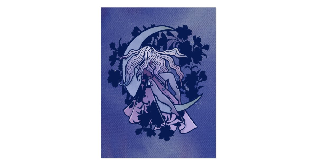 Purple Moon Goddess Wiccan Triple Moon Symbol Art Postcard