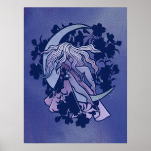 Purple Moon Goddess Wiccan Triple Moon Symbol Art Poster