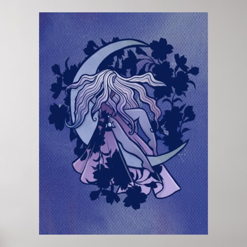 Purple Moon Goddess Wiccan Triple Moon Symbol Art Poster