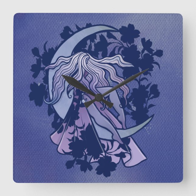 Purple Moon Goddess Wiccan Triple Moon Symbol Art Square Wall Clock (Front)