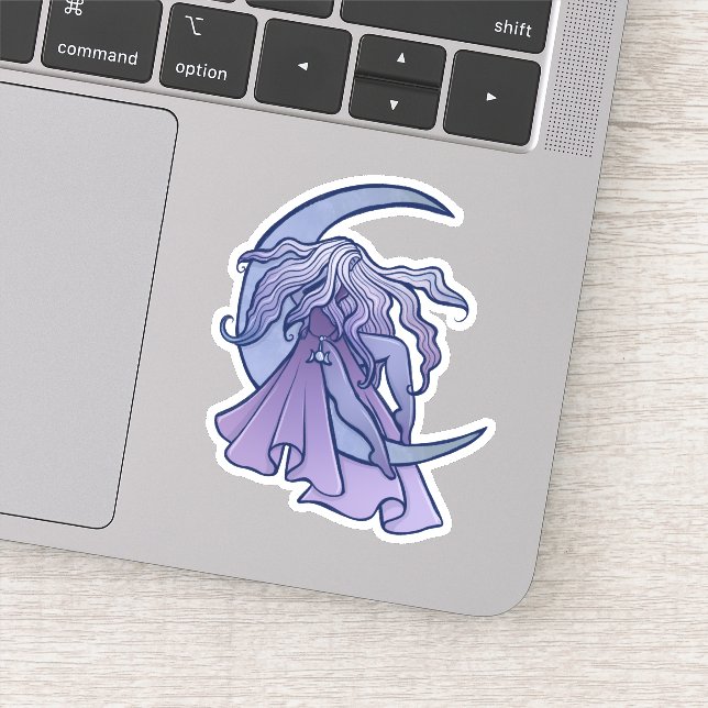 Purple Moon Goddess Wiccan Triple Moon Symbol Art Sticker (Detail)