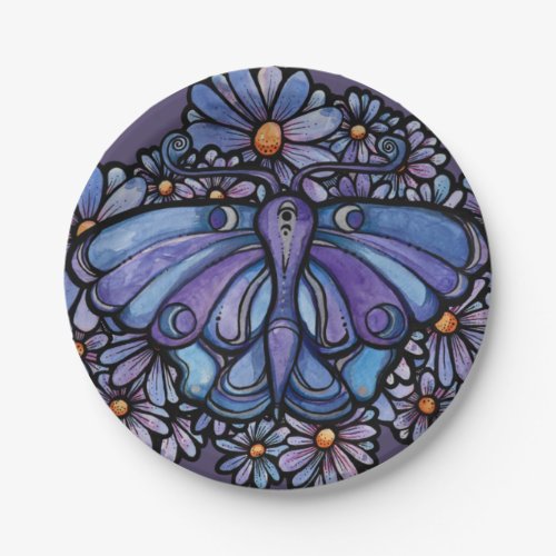 Purple Moon Moth Daisies          Paper Plates