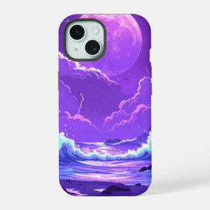 Purple Moon Over the Sea – Dreamy Night Sky iPhone 15 Case