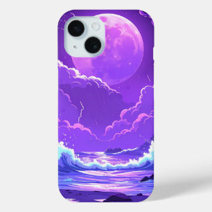 Purple Moon Over the Sea – Dreamy Night Sky iPhone 15 Case