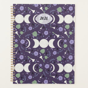 Purple Moon Phase Floral Pattern 2026 Planner