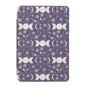 Purple Moon Phase Floral Pattern iPad Mini Cover