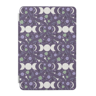 Purple Moon Phase Floral Pattern iPad Mini Cover
