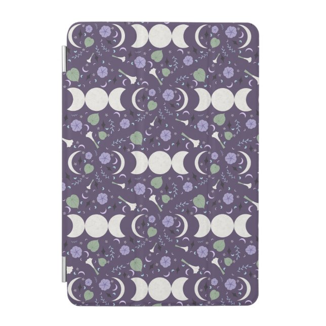 Purple Moon Phase Floral Pattern iPad Mini Cover (Front)