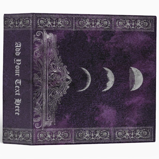 Purple Moon Phase Wicca Spellbook of Shadows 3 Ring Binder (Front/Spine)