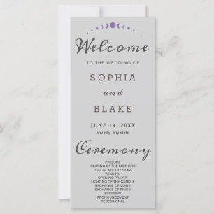 Purple Moon Phases Light Gray Wedding Program