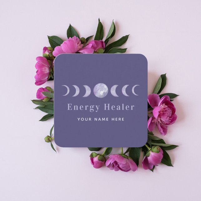 Purple Moon Phases Lunar Energy Healer Spiritual Square Business Card (Creator Uploaded)