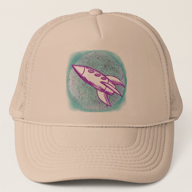 Purple Moon Rocket Trucker Hat (Front)