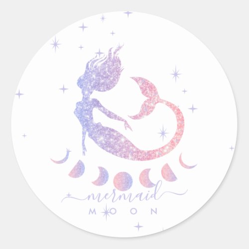 Purple moon spiritual zodiac mermaid classic round sticker