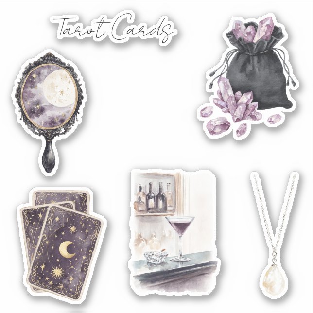 Purple Moon Stars Tarot Cards Sticker (Front)