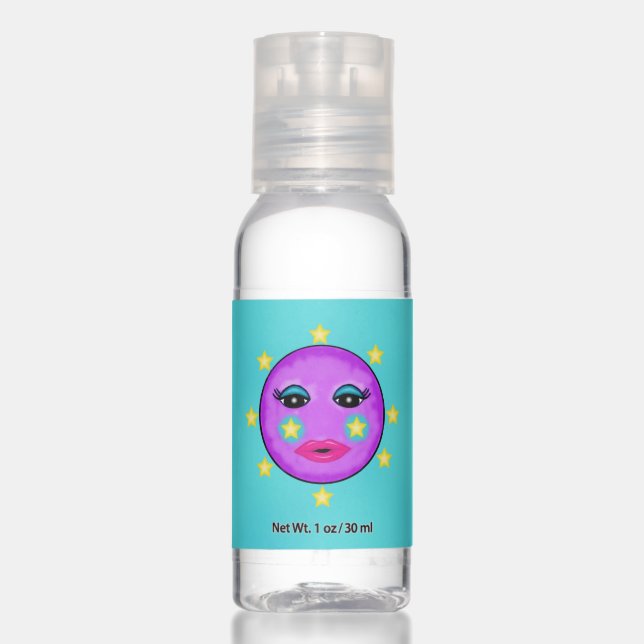 Purple Moon With Pretty Face Yellow Stars Aqua Hand Sanitizer (Front)