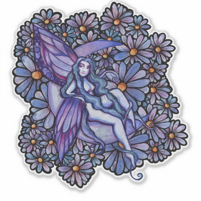 Purple MoonChild Fairy Moon Child Floral Faeries   Sticker (Front)