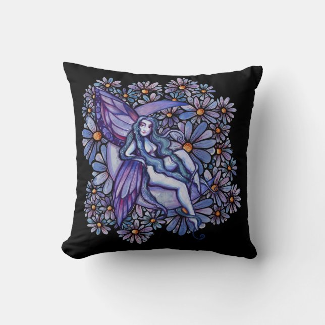 Purple MoonChild Fairy Moon Child Floral Faeries   Throw Pillow (Front)