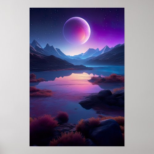 Purple Moonlight A Mysterious Landscape Poster