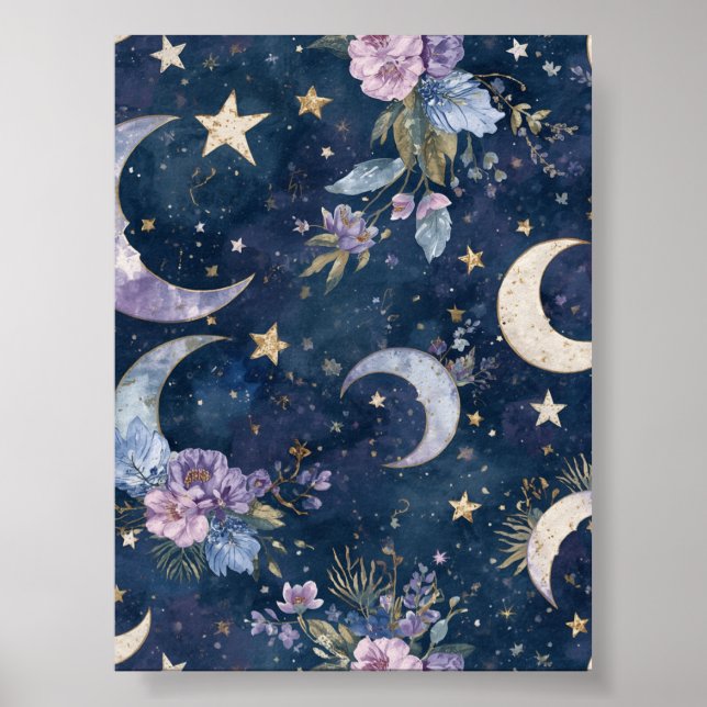 Purple Moonlit Garden Wall Art | Celestial Moon  (Front)