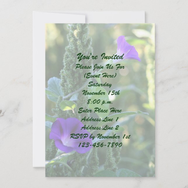 Purple Morning Glory Flowers Party Invitation (Front)