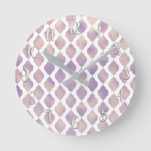 Purple Moroccan Chic Pretty Glam Pattern Round Clock