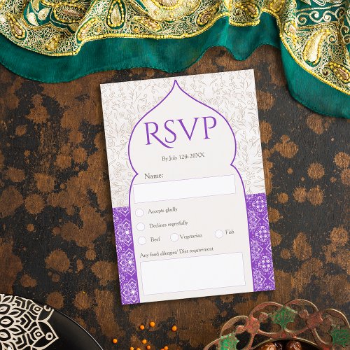 Purple Moroccan floral rsvp wedding Invitation