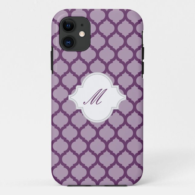 Purple Moroccan Pattern w/ Monogram iPhone 5 Cases (Back)