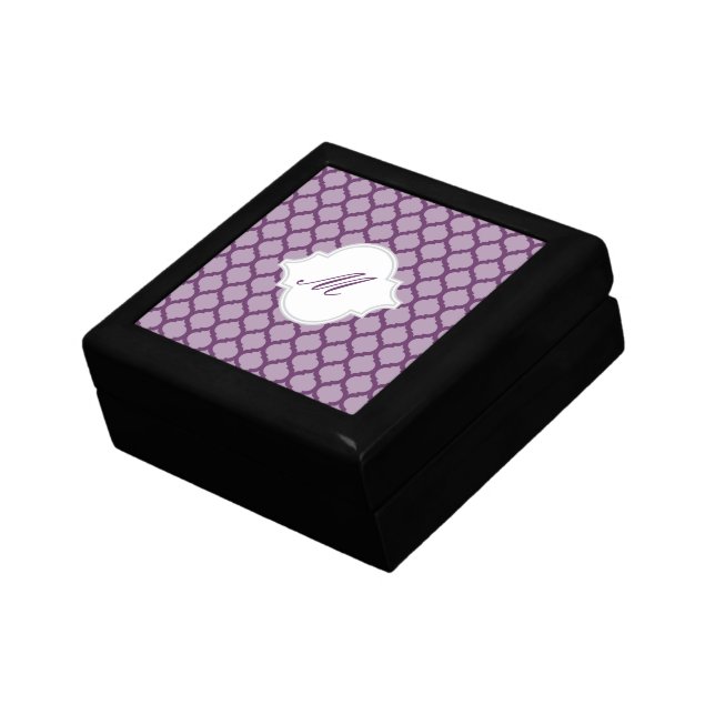Purple Moroccan Pattern with Monogram Keepsake Box (Side)