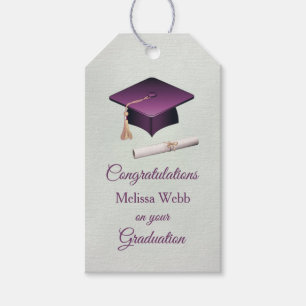 Purple mortar, diploma Graduation Gift Tags