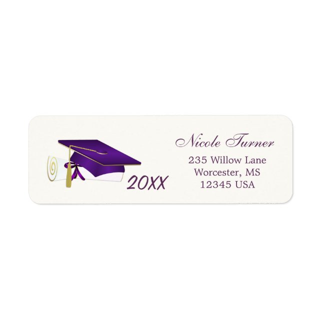 Purple mortar, diploma Graduation Label (Front)
