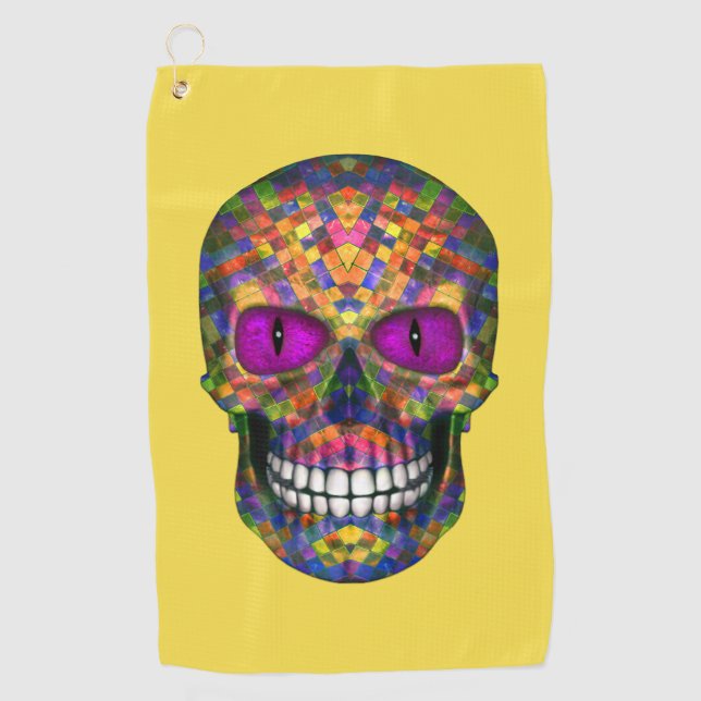 Purple Mosa Sugar Skull Zombie  Undead Golf Towels (Front)