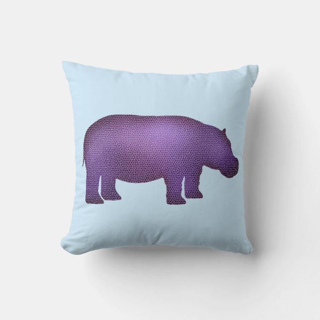 Purple Mosaic Hippo Throw Pillow (Front)