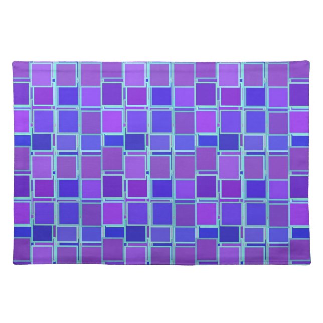 Purple Mosaic Squares Tile Pattern Cloth Placemat (Front)