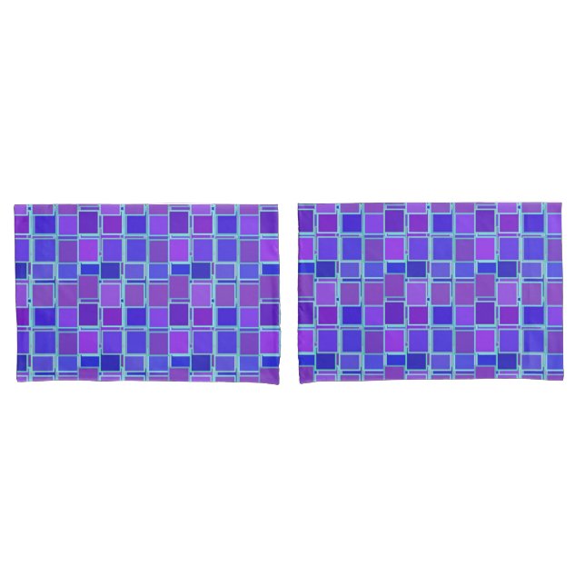 Purple Mosaic Squares Tile Pattern Pillow Case (Front-Set)