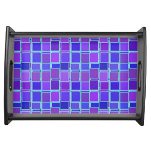 Purple Mosaic Squares Tile Pattern Serving Tray