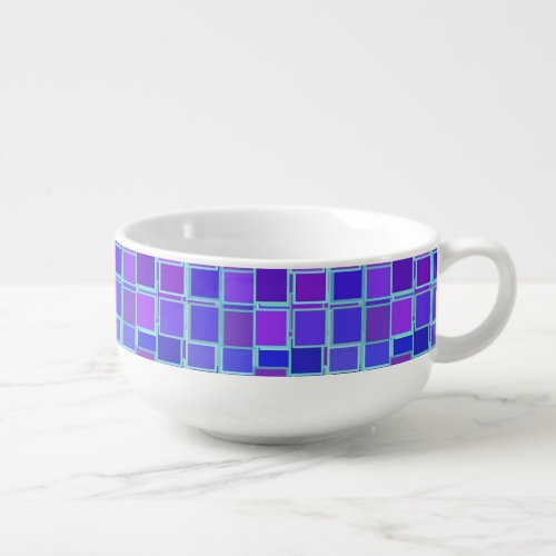 Purple Mosaic Squares Tile Pattern Soup Mug